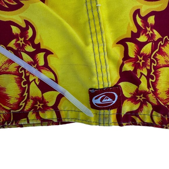 Quiksilver Sz 38 Hawaiian Swim Board Shorts Hibiscus Floral Yellow Orange - Picture 16 of 16